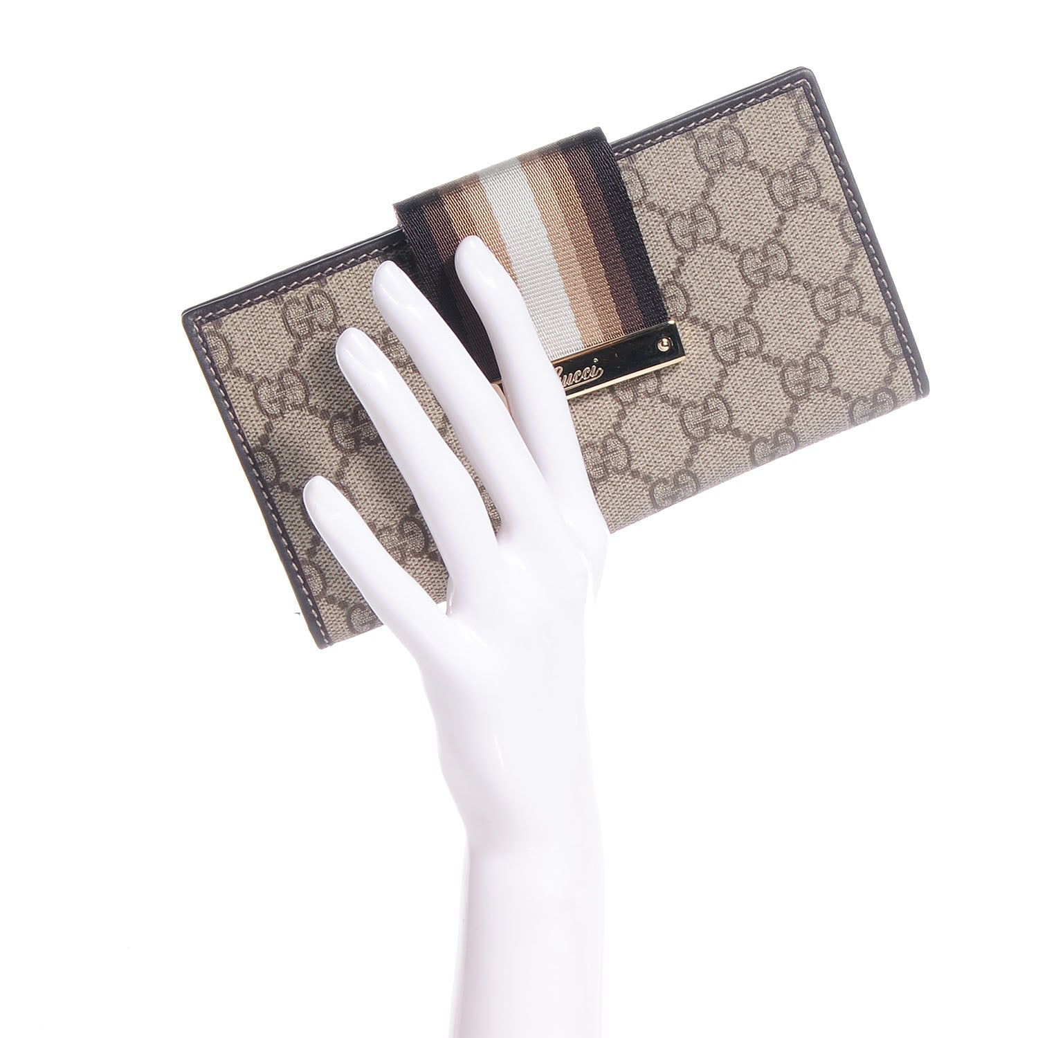 Gucci GG Plus Monogram Calfskin Ladies Web Continental Wallet Beige Ebony Brown 2 of 8