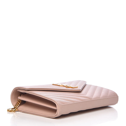 Saint Laurent Grain De Poudre Matelasse Chevron Monogram Chain Wallet Pale Pink 4 of 10