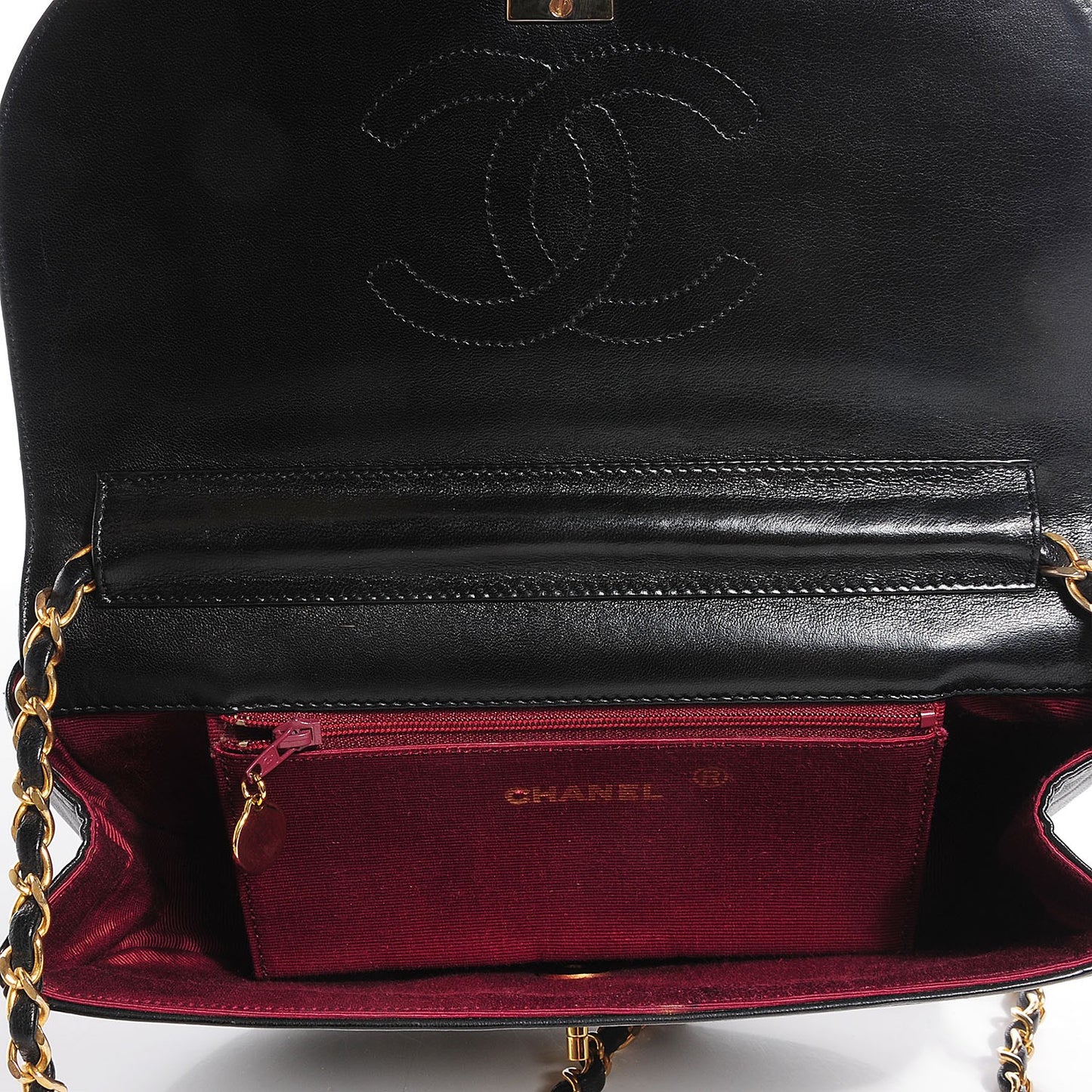 Lambskin Ribbon Stitched Flap Black