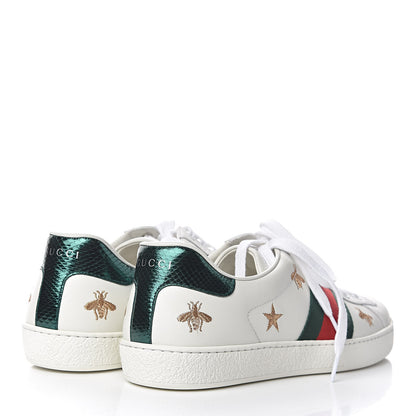 Gucci Calfskin Ayers Web Bee Star Embroidered Mens Ace Sneakers 9.5 White Green 4 of 10