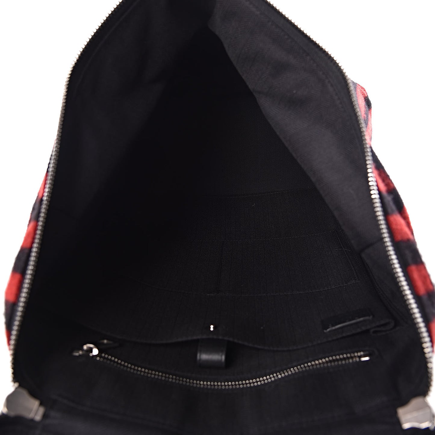 Wool Sheepsskin Goya Grid Backpack Scarlet Red Black