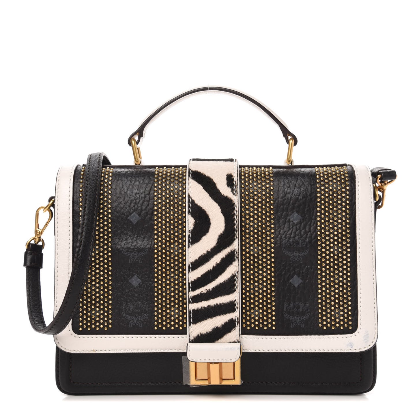 Calf Hair Zebra Print Calfskin Visetos Little Veronika Satchel Black