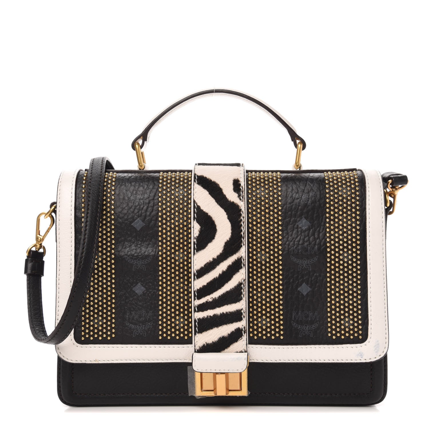 MCM Calf Hair Zebra Print Calfskin Visetos Little Veronika Satchel Black 1 of 10