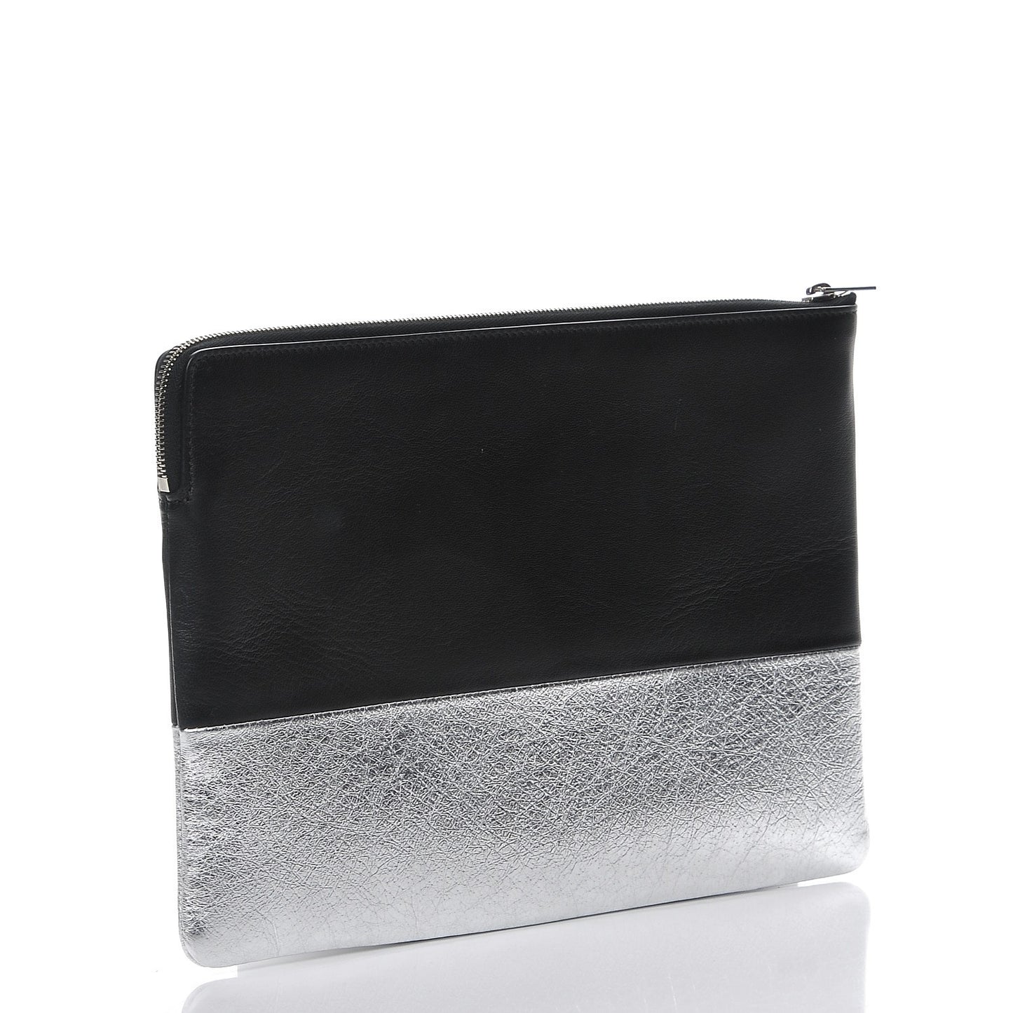 Laminated Lambskin Bi-Color Solo Clutch Pouch Black Silver