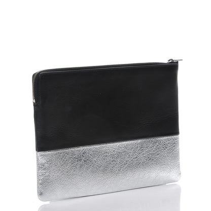 Celine Laminated Lambskin Bi-Color Solo Clutch Pouch Black Silver 3 of 9