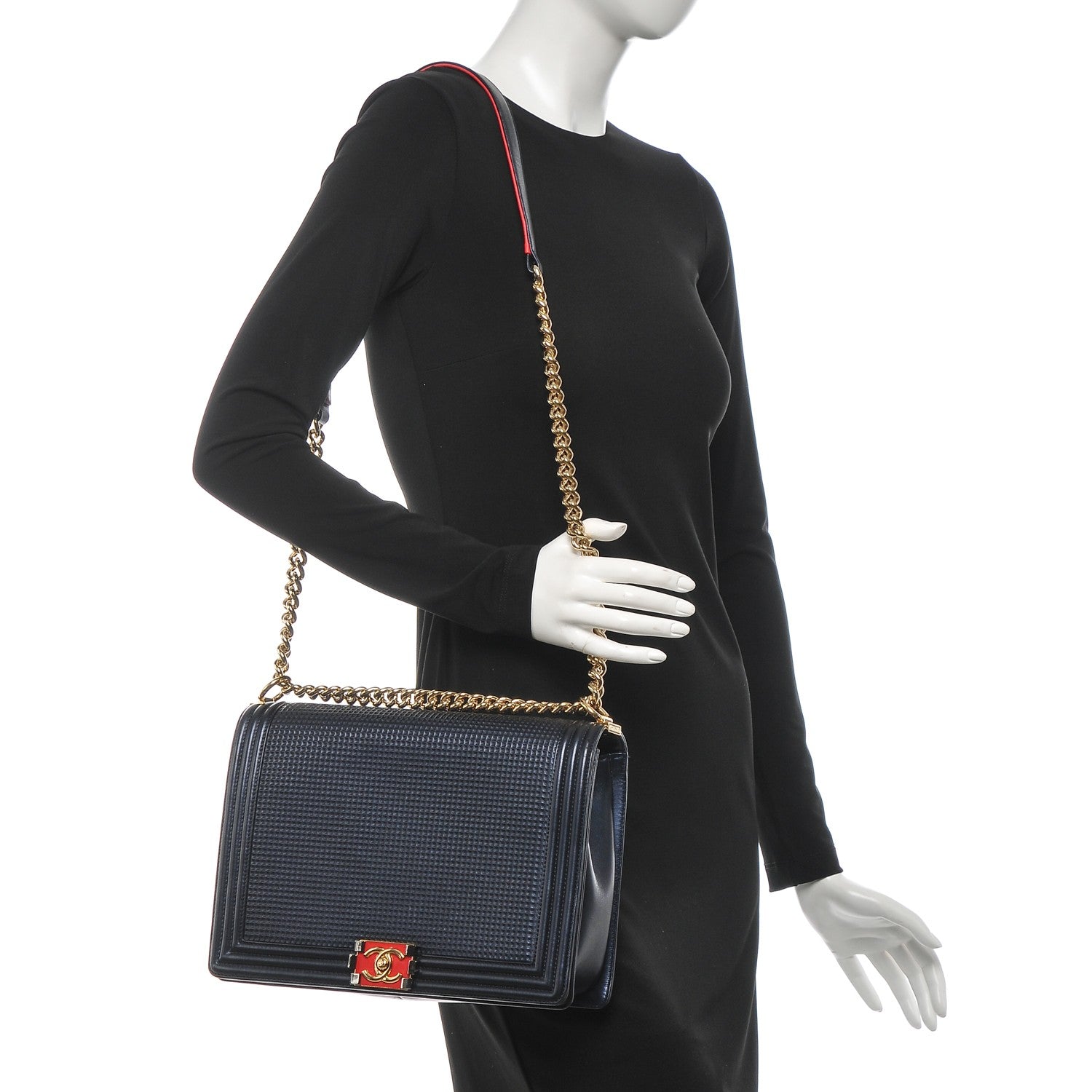 Chanel Lambskin Embossed Large Boy Cube Flap Navy Blue 2 of 9