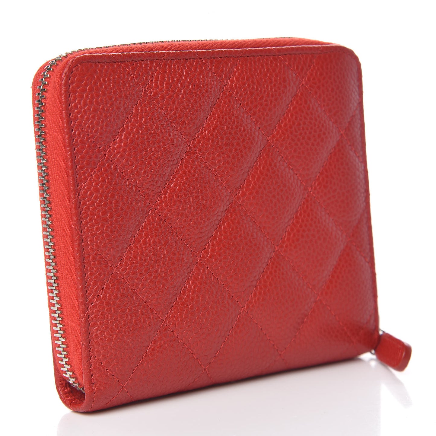 Caviar Quilted Compact Zip Wallet Red
