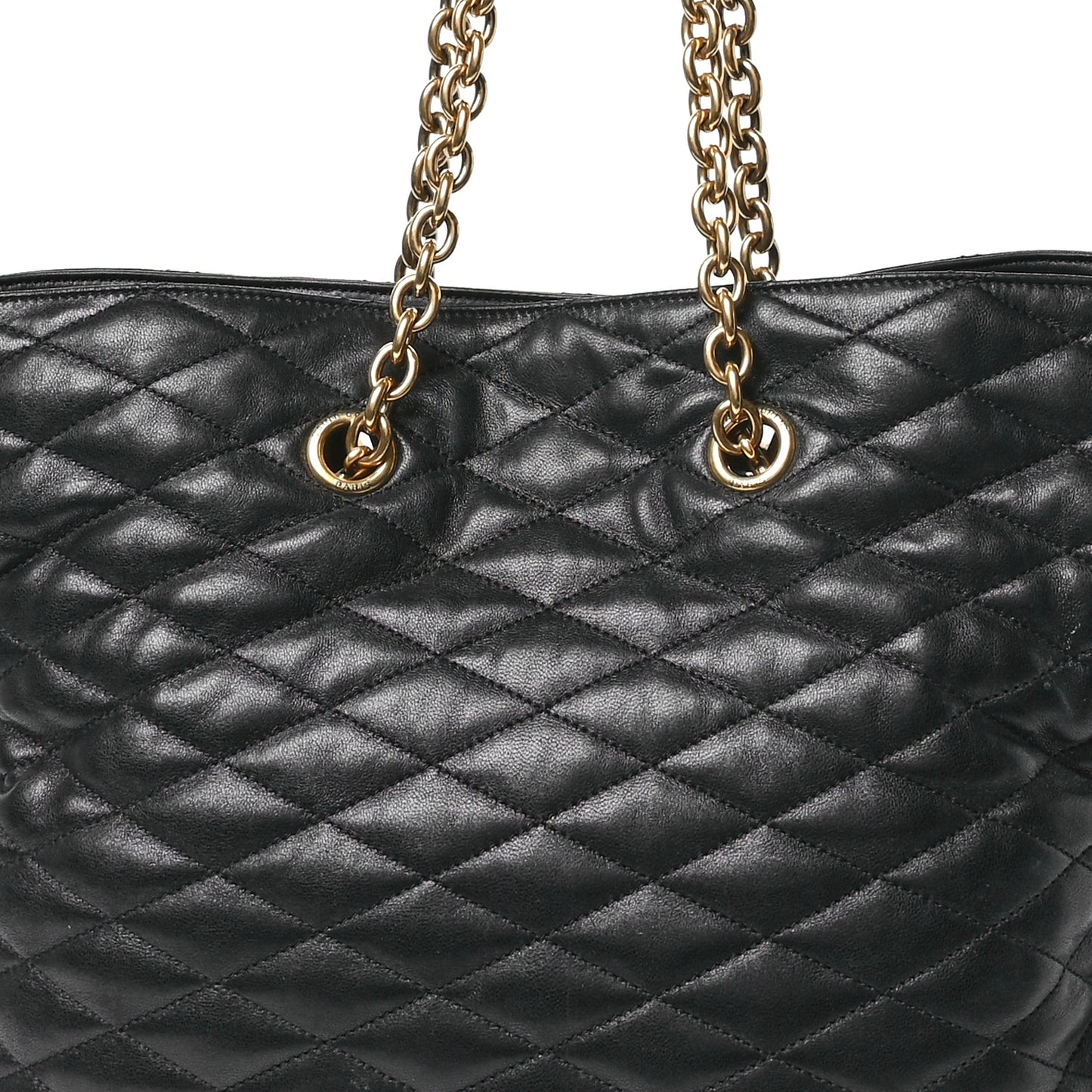 Lambskin Quilted Pochon Drawstring Tote Bag Black