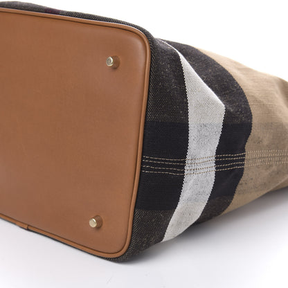Burberry Grainy Calfskin Canvas Mega Check Medium Ashby Tassel Hobo Saddle Brown 10 of 11
