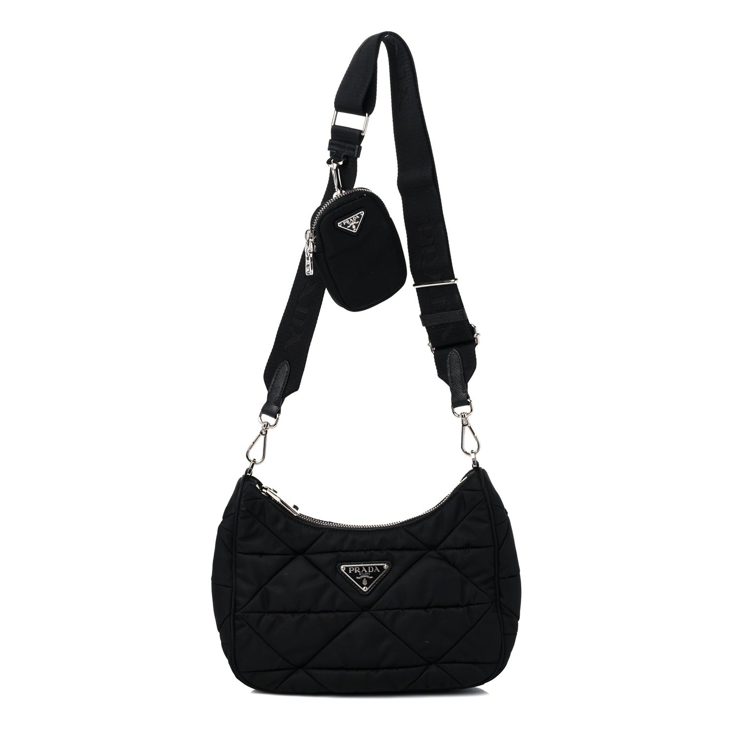 Re-Nylon Triangle Padded Patchwork Shoulder Bag Black