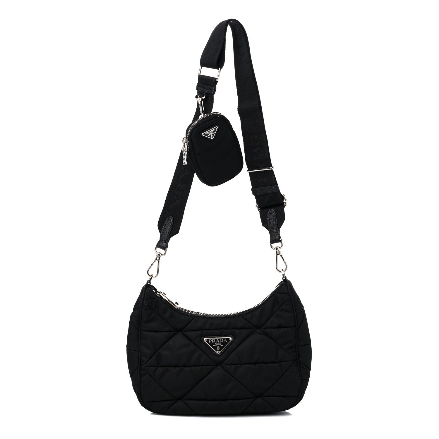 Prada Re-Nylon Triangle Padded Patchwork Shoulder Bag Black 1 of 10
