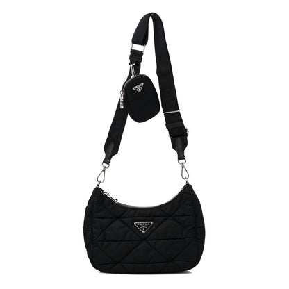 Prada Re-Nylon Triangle Padded Patchwork Shoulder Bag Black 1 of 10