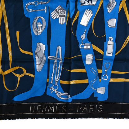 Hermes Vintage Silk Monsieur Et Madame Scarf 70 Marine Cobalt Gold 2 of 3