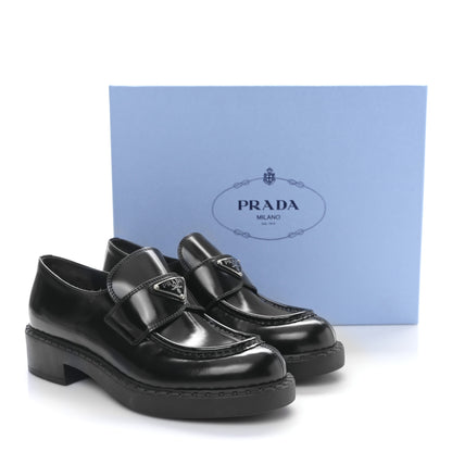 Prada Spazzolato Metal Triangle Logo 50mm Loafers 38.5 Black 9 of 9