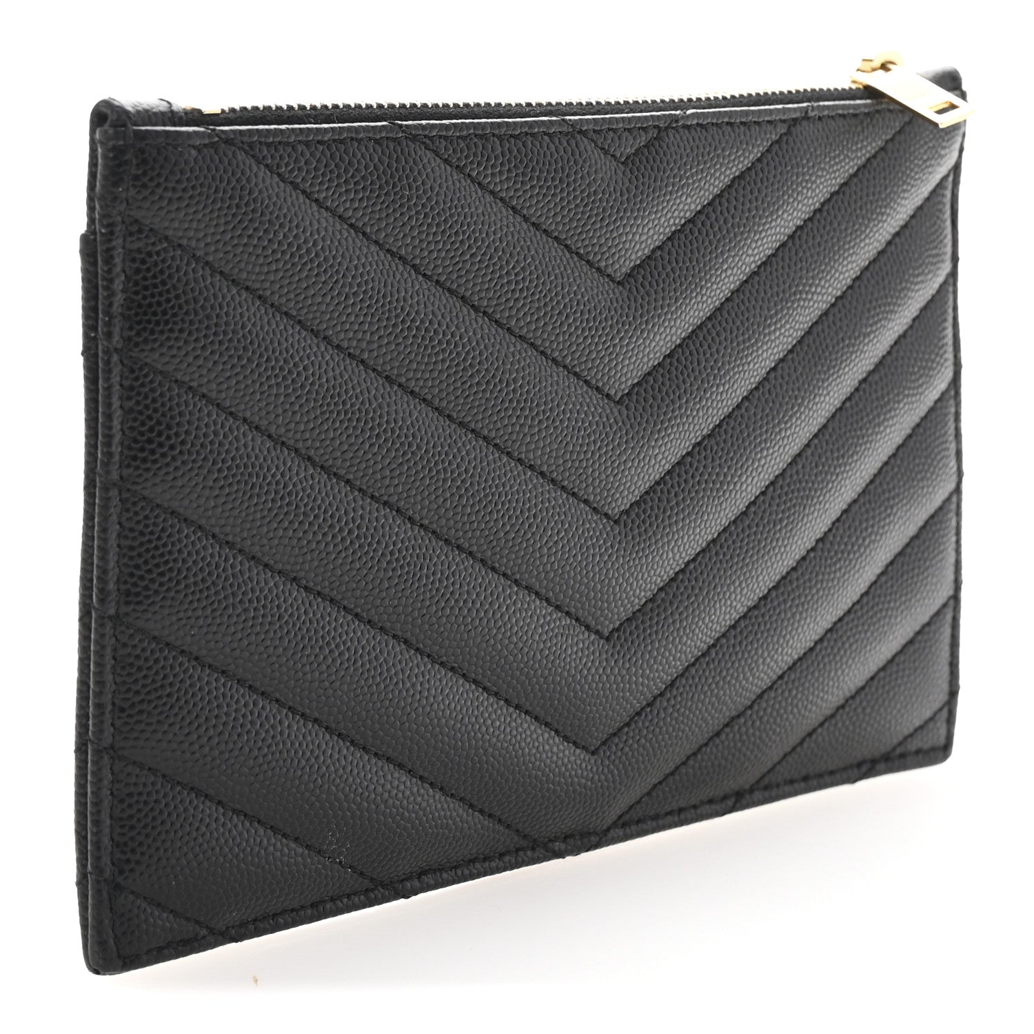 Saint Laurent Grain De Poudre Chevron Monogram Bill Pouch Black 3 of 8