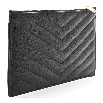 Saint Laurent Grain De Poudre Chevron Monogram Bill Pouch Black 3 of 8