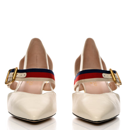 Gucci Malaga Kid Sylvie Web Bamboo Low Heel Mules 36.5 White 2 of 12