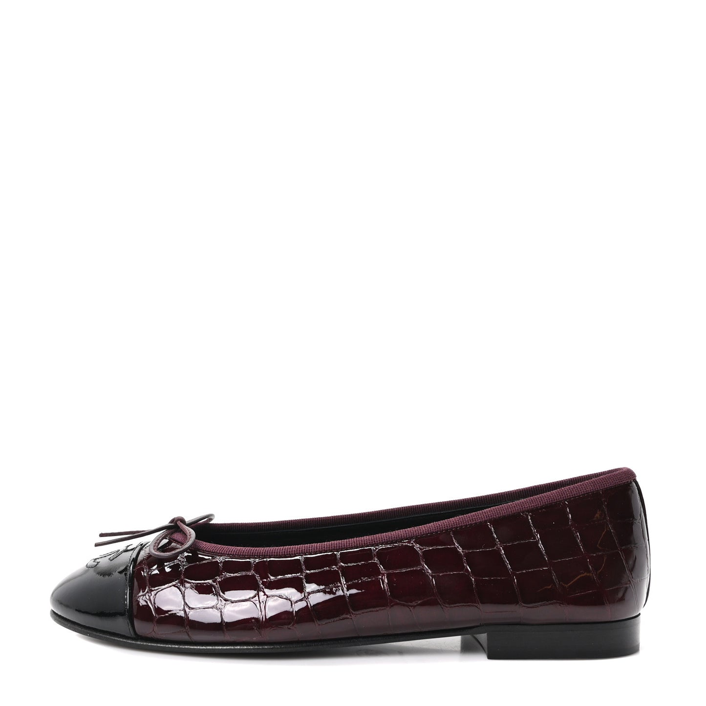 Patent Calfskin Crocodile Embossed Ballerina Flats 39 Dark Burgundy Black
