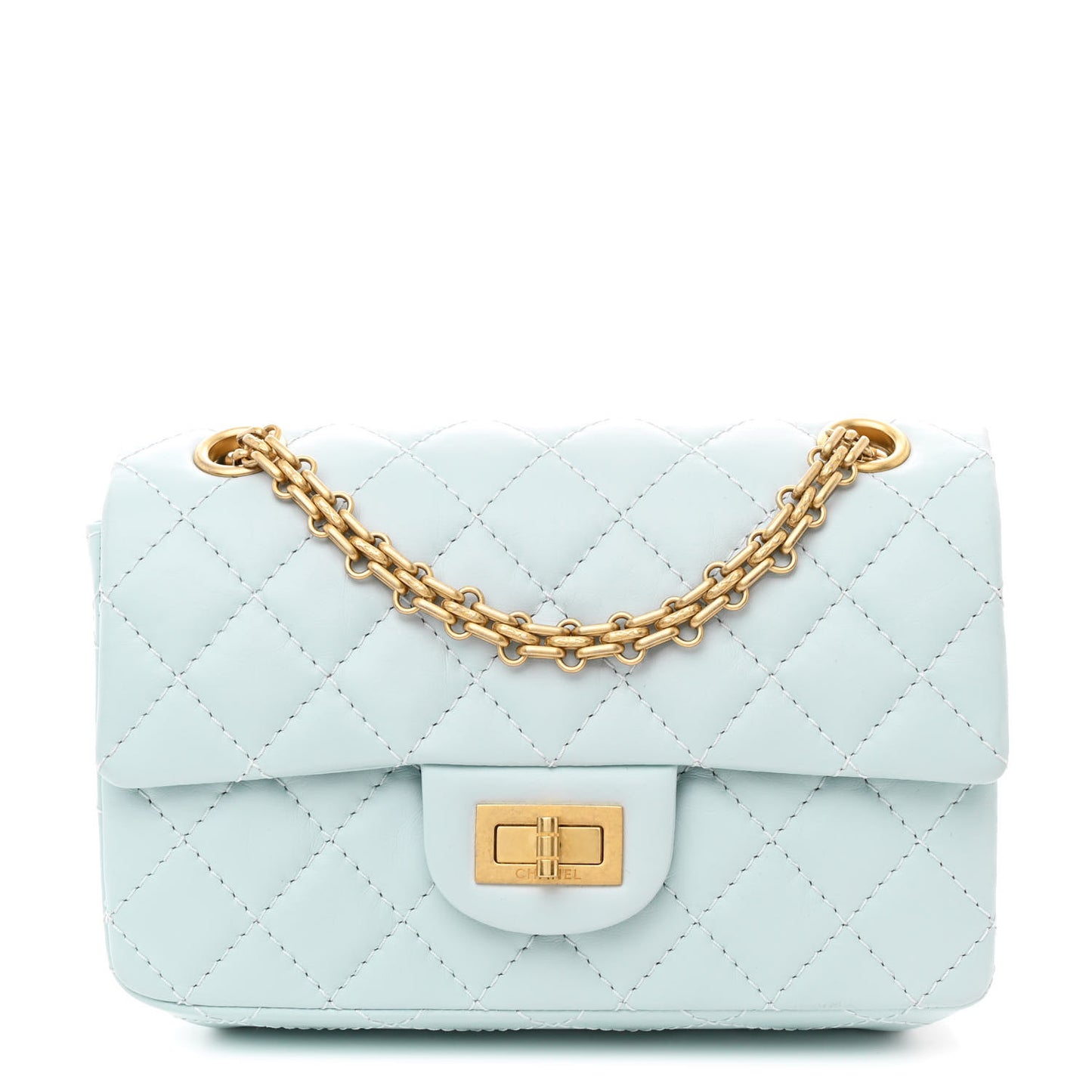 Aged Calfskin Quilted 2.55 Reissue Mini Flap Light Blue