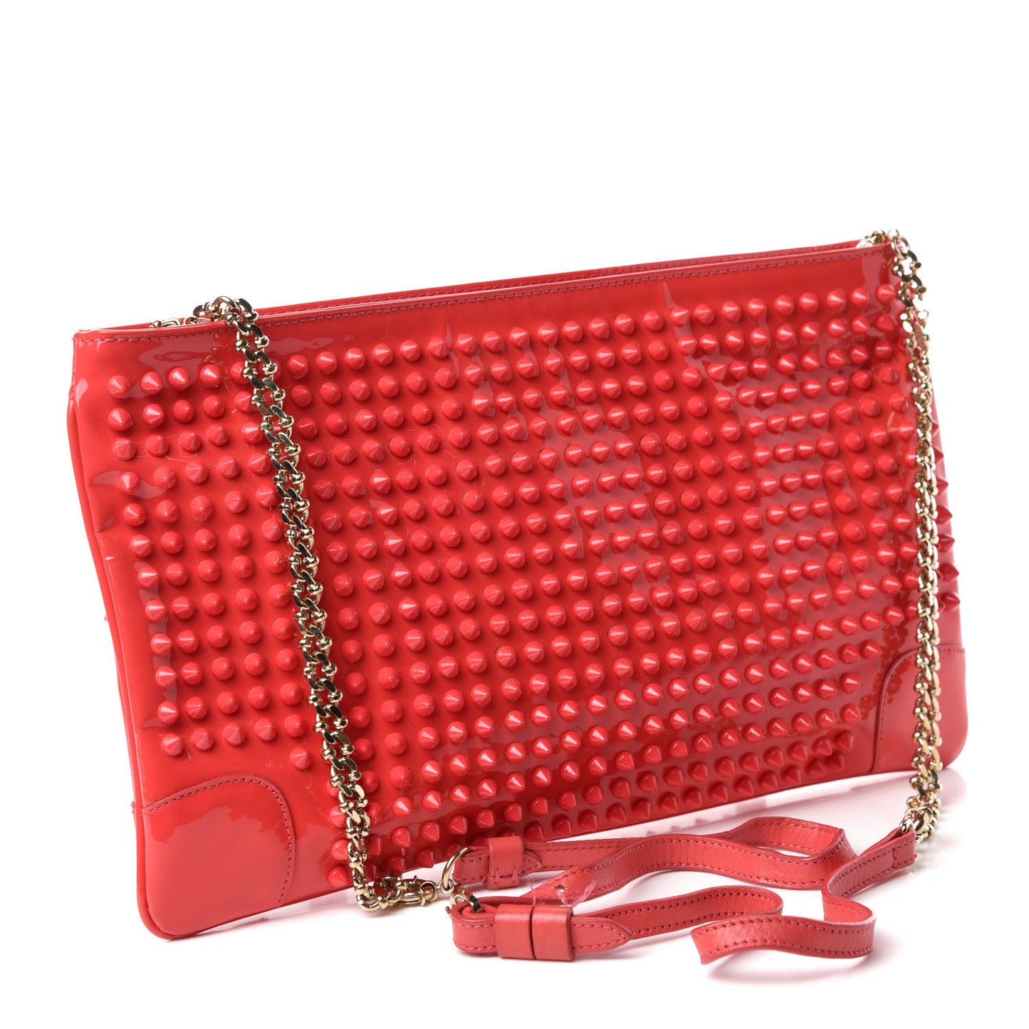 Calfskin Studded Loubiposh Chain Clutch Framboisine