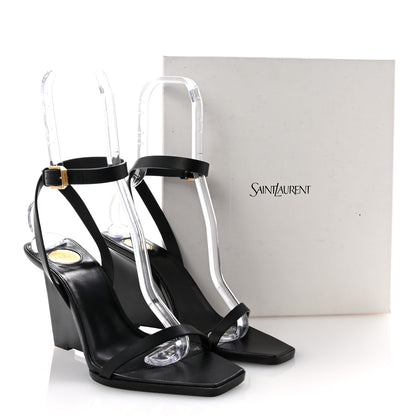 Saint Laurent Calfskin Maine Liscio May 90 Wedge Sandals 38 Black 9 of 9
