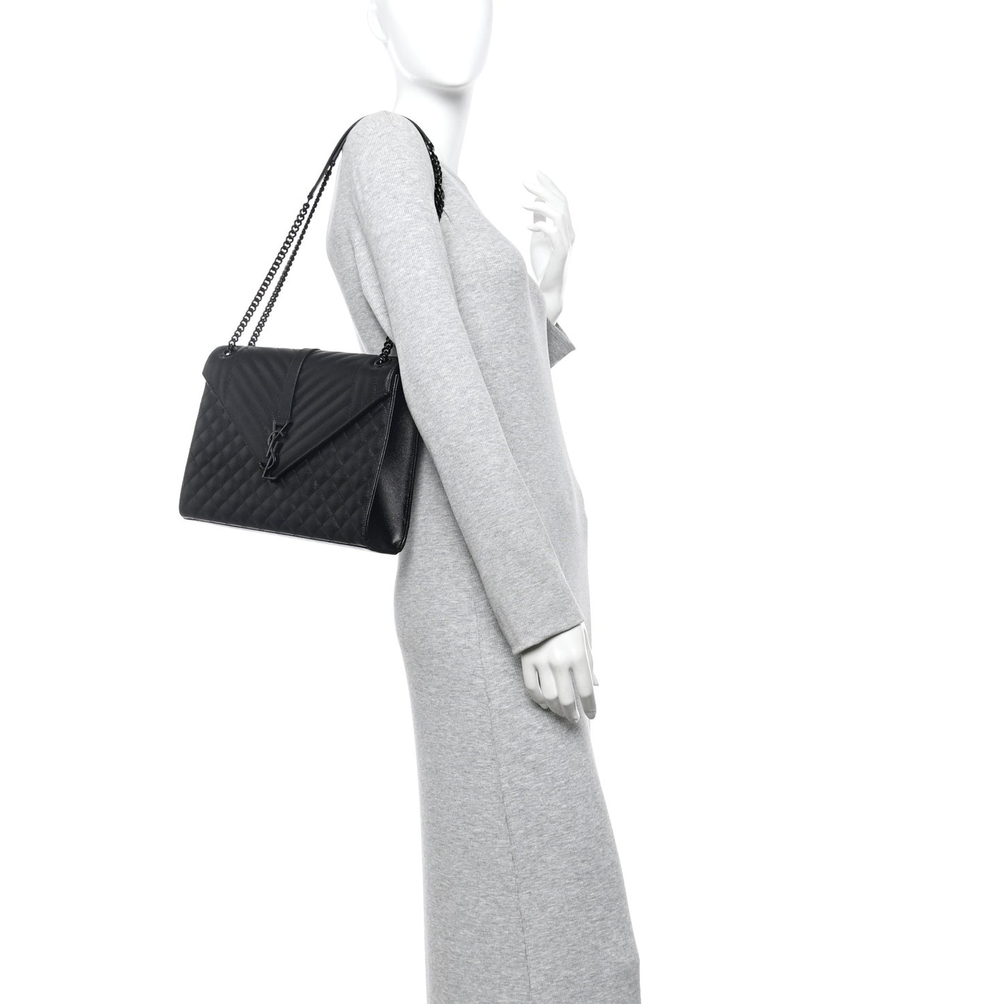 Grain De Poudre Textured Mixed Matelasse Large Triquilt Monogram Monochrome Satchel Black