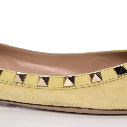 Valentino Garavani Suede Rockstud Ballerina Flats 37 Light Yellow 9 of 10