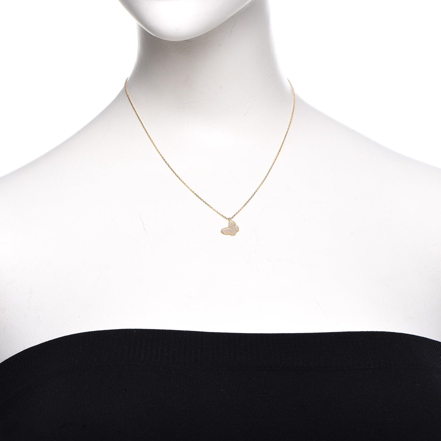 18K Yellow Gold Mother of Pearl Sweet Alhambra Butterfly Pendant Necklace