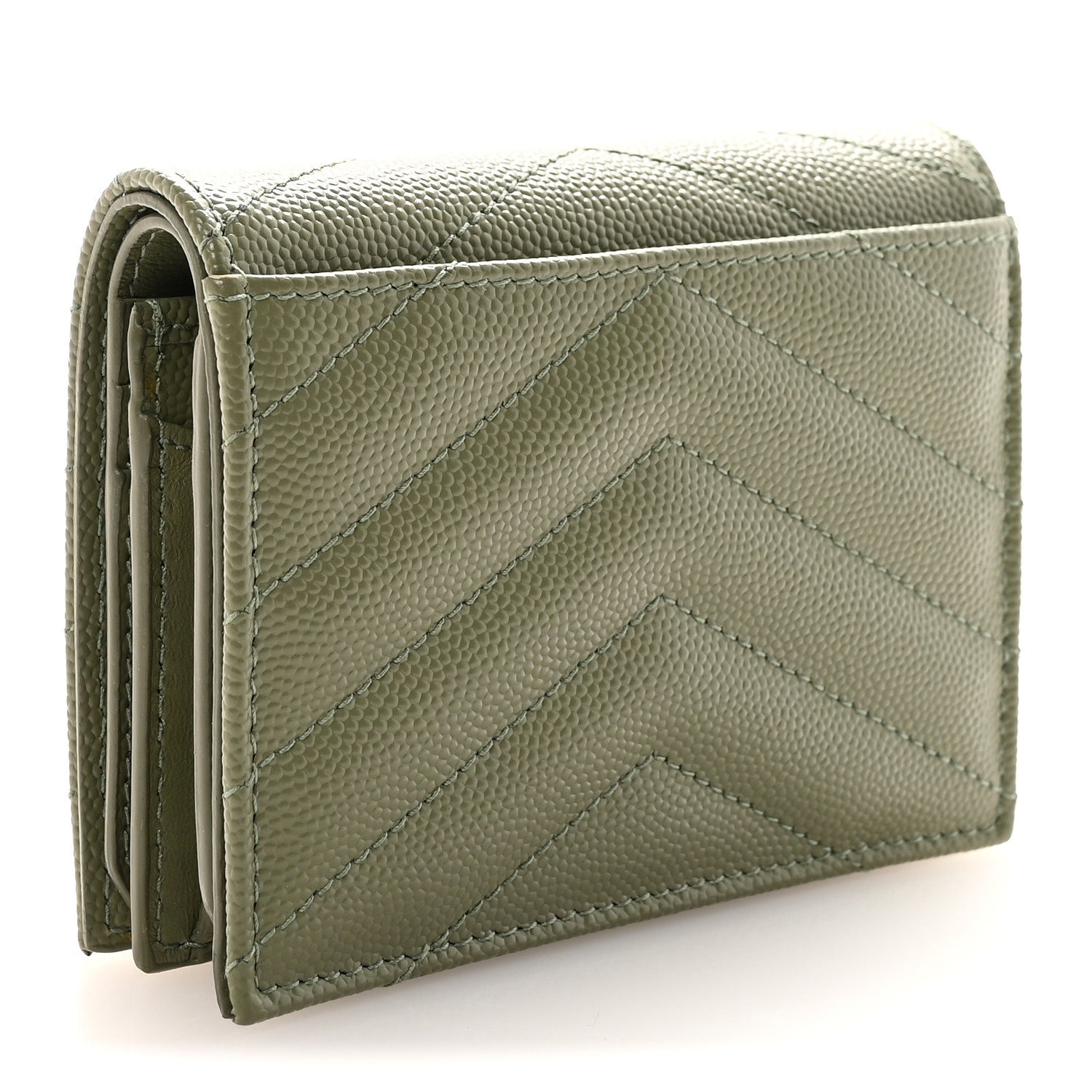 Saint Laurent Grain De Poudre Matelasse Chevron Cassandre Card Case Light Sage 3 of 6
