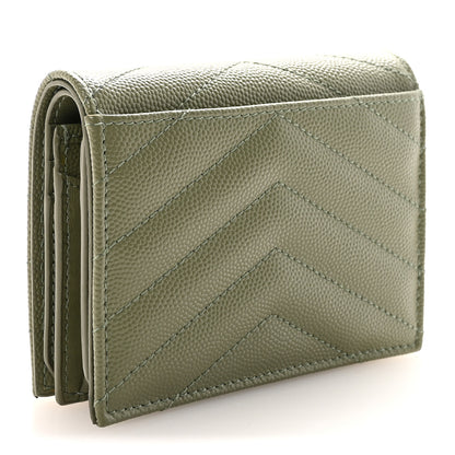 Saint Laurent Grain De Poudre Matelasse Chevron Cassandre Card Case Light Sage 3 of 6