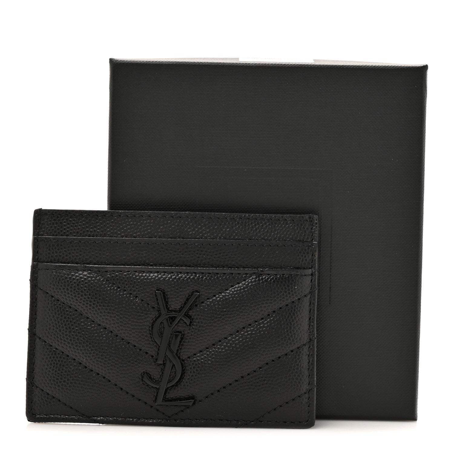 Saint Laurent Grain De Poudre Matelasse Chevron Monochrome Monogram Credit Card Case Black 8 of 8