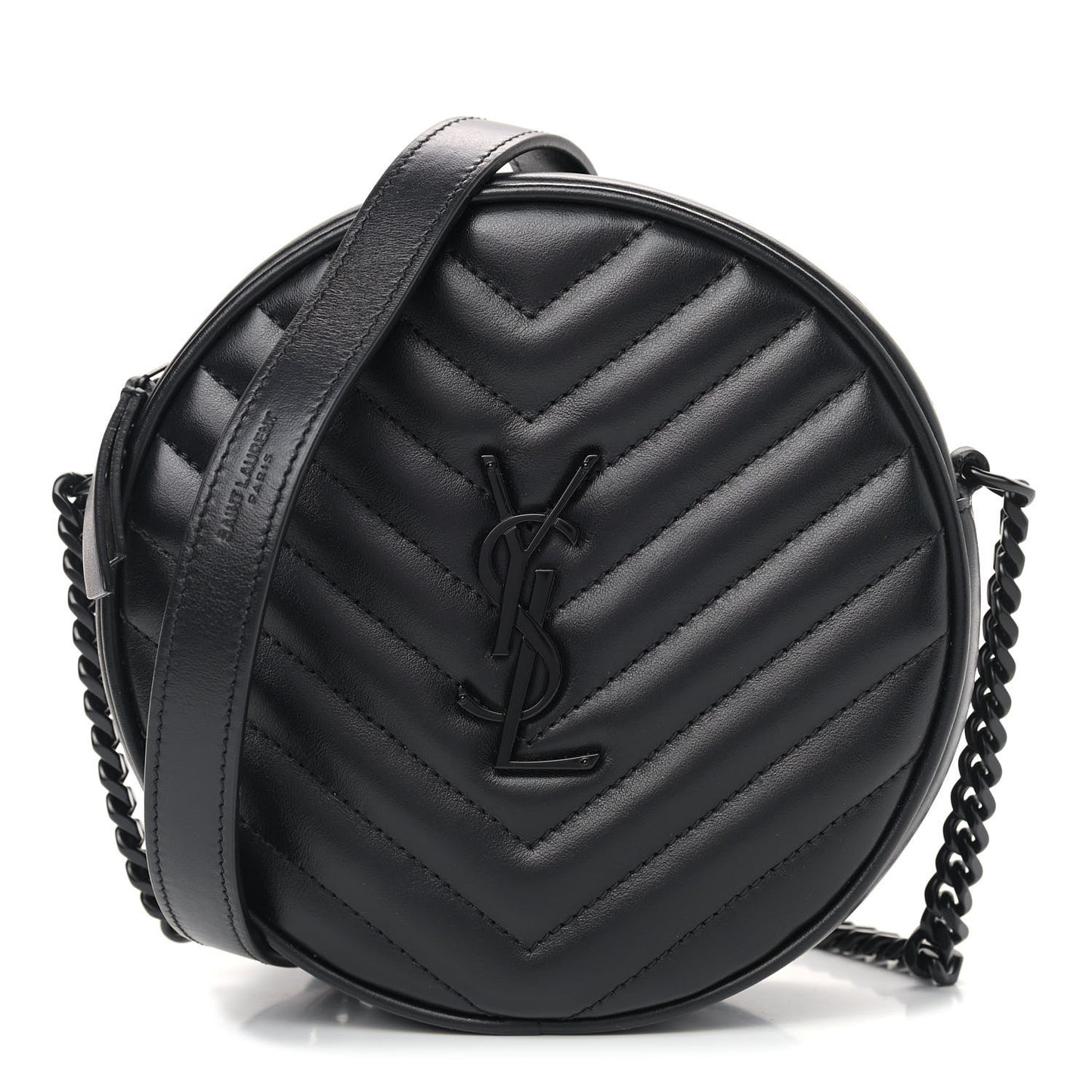 Calfskin Matelasse Chevron Round Vinyle Camera Bag Black