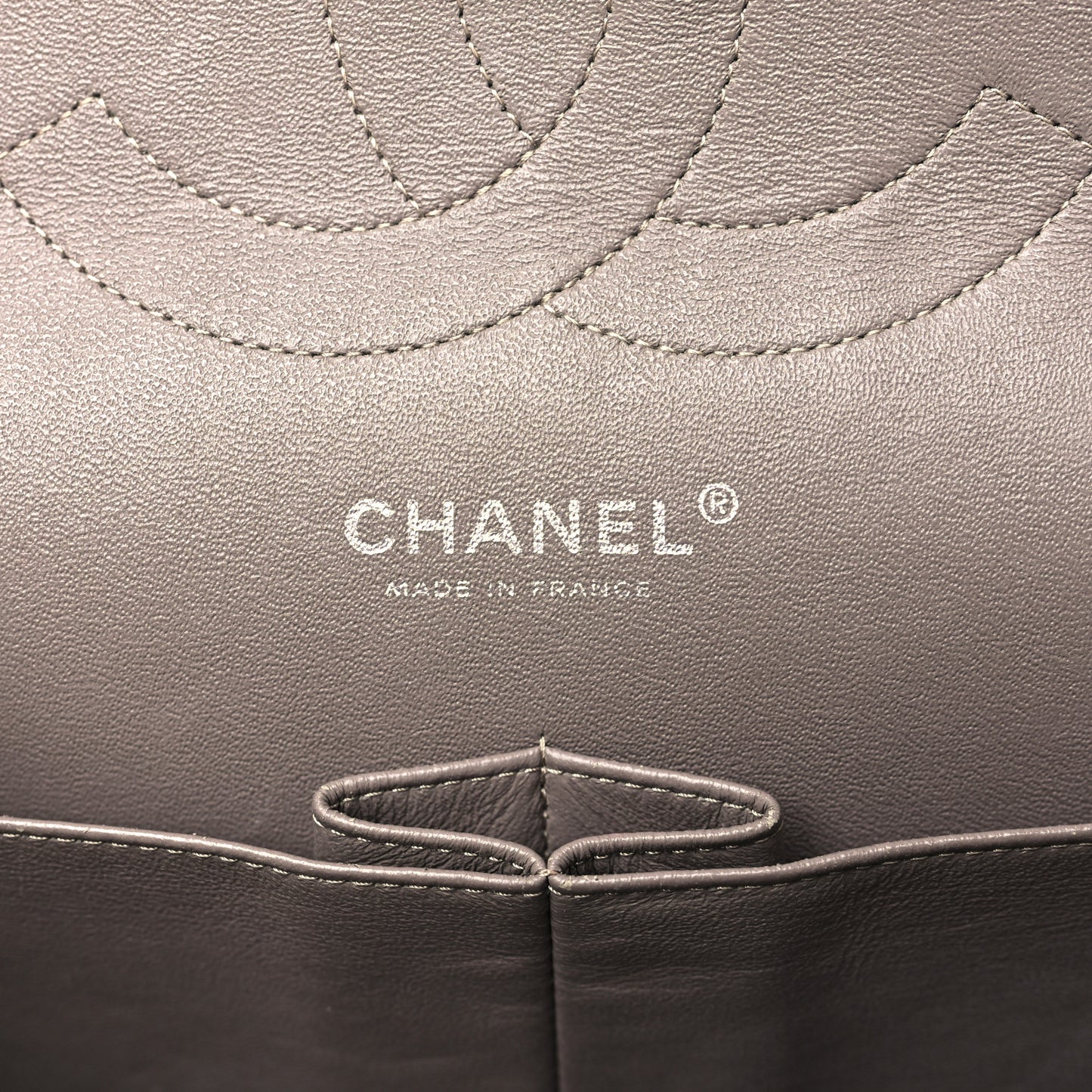 Patent Calfskin Quilted Jumbo Double Flap Grey