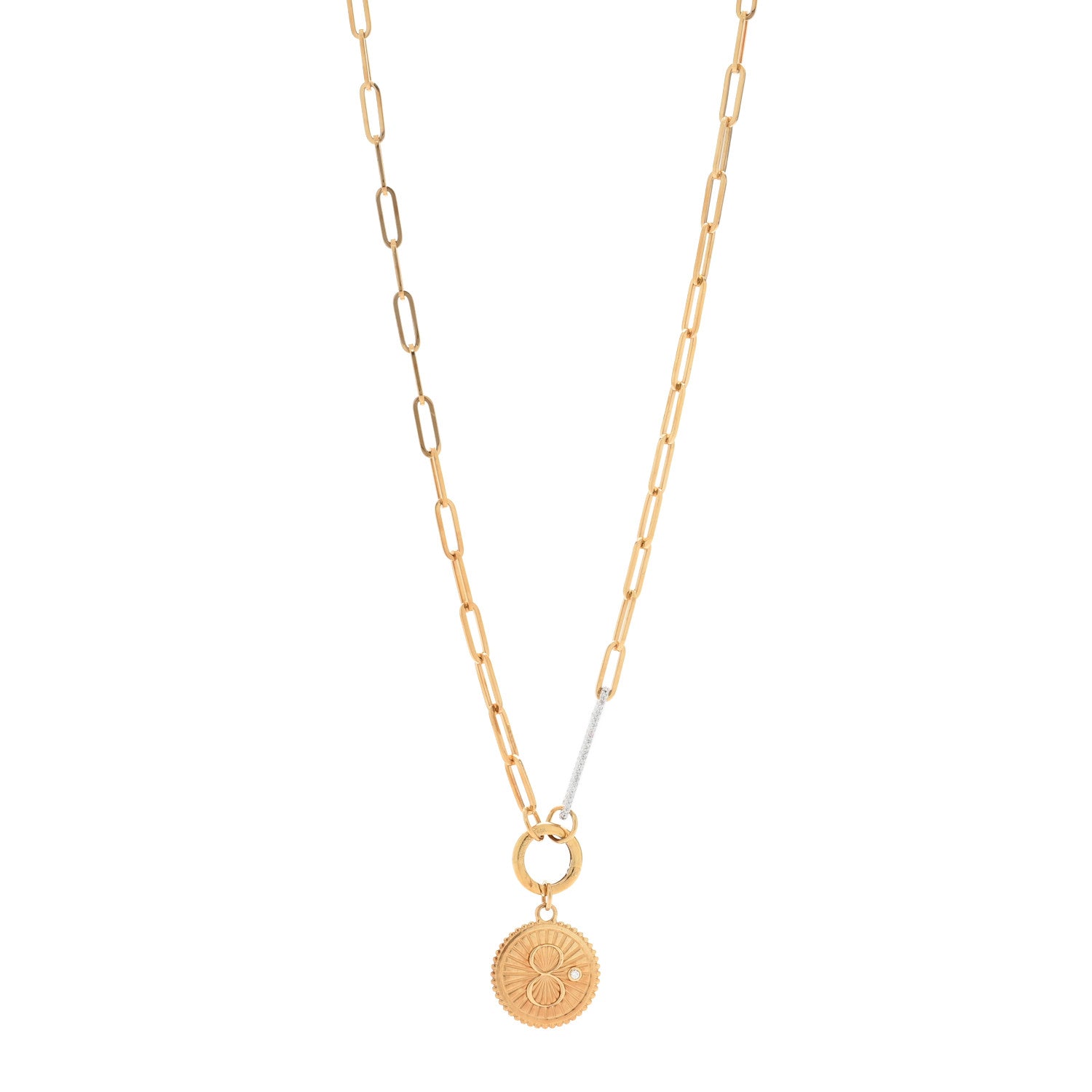 Foundrae 18K Yellow Gold Diamond Medium Karma Medallion Extended Open Clip Chain Necklace 1 of 6
