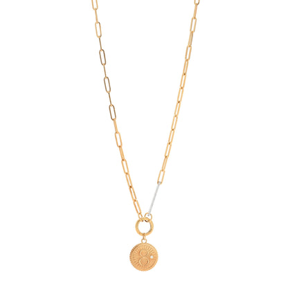 Foundrae 18K Yellow Gold Diamond Medium Karma Medallion Extended Open Clip Chain Necklace 1 of 6