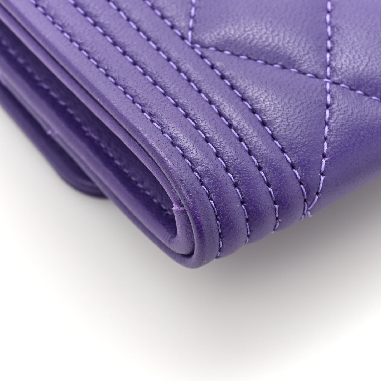 Lambskin Quilted Boy Flap Card Holder Purple