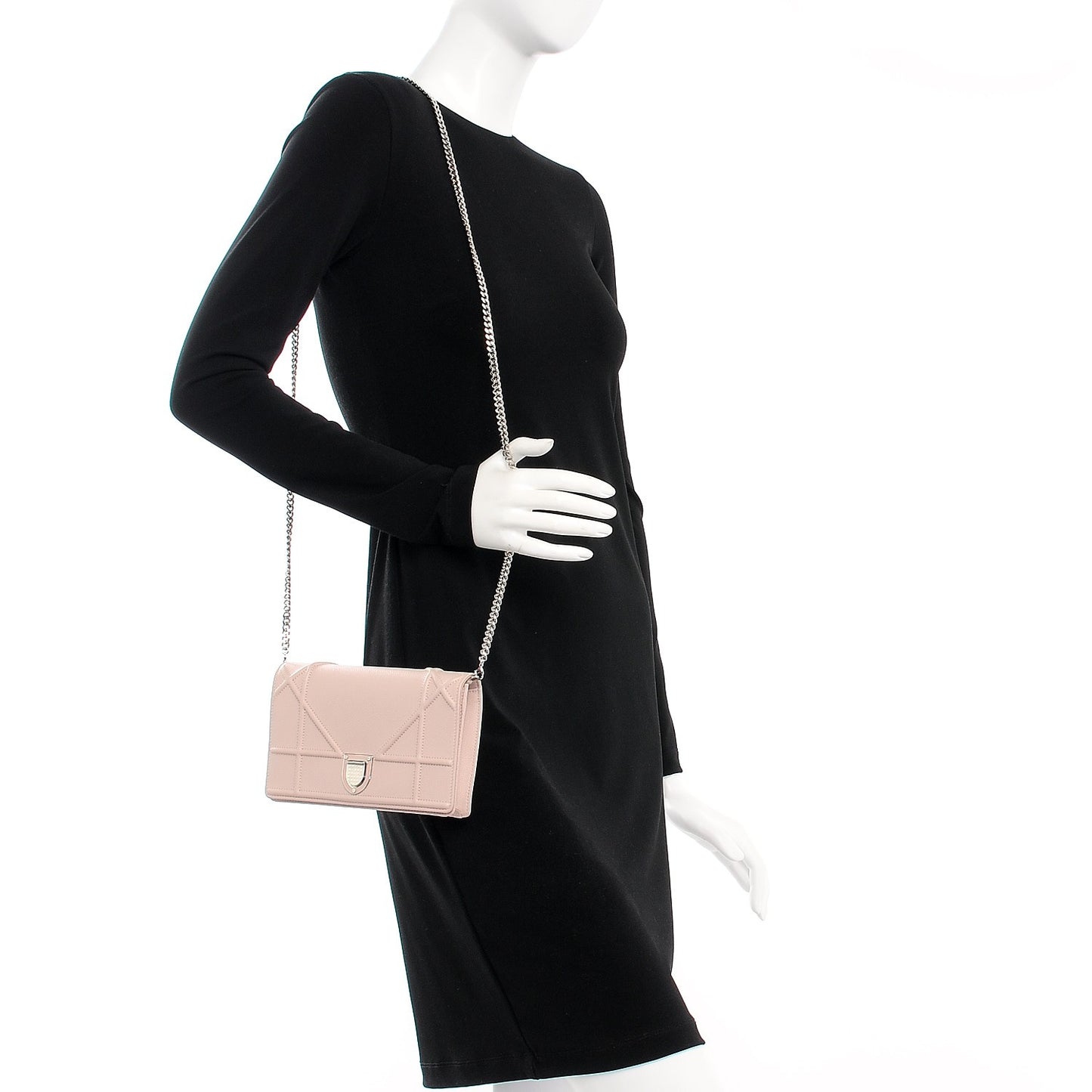 Grained Calfskin Diorama Wallet on Chain Pouch Rose Poudre