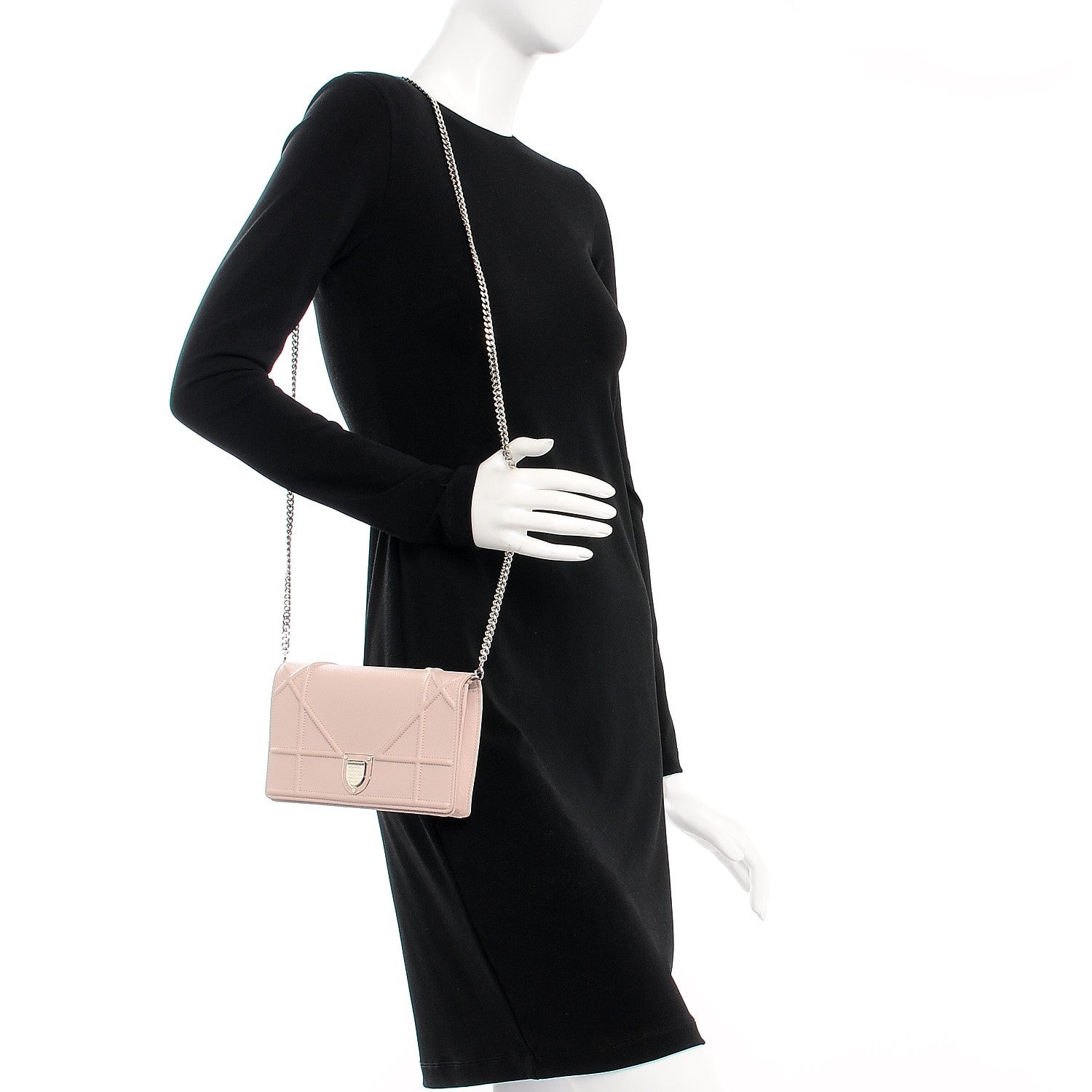 Christian Dior Grained Calfskin Diorama Wallet on Chain Pouch Rose Poudre 2 of 8