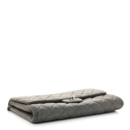 Chanel Metallic Calfskin Quilted Clutch With Chain Flap Charcoal Grey 4 of 12