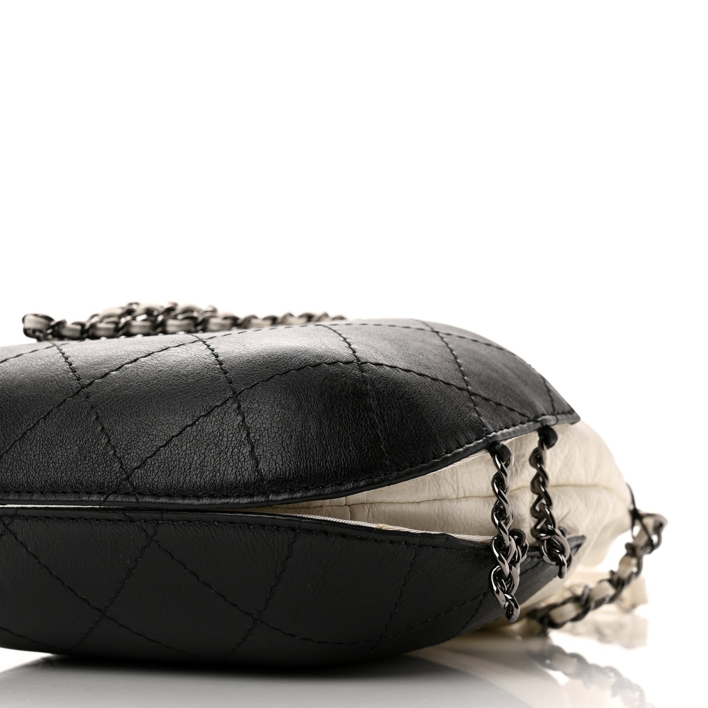 Aged Calfskin Quilted Small Gabrielle Bucket White Black