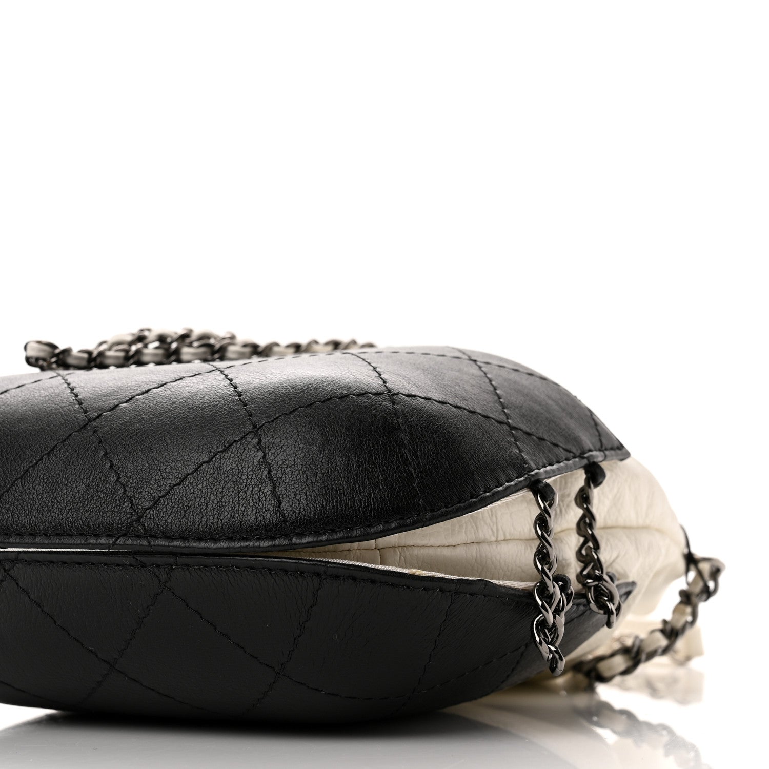 Chanel Aged Calfskin Quilted Small Gabrielle Bucket White Black 10 of 11