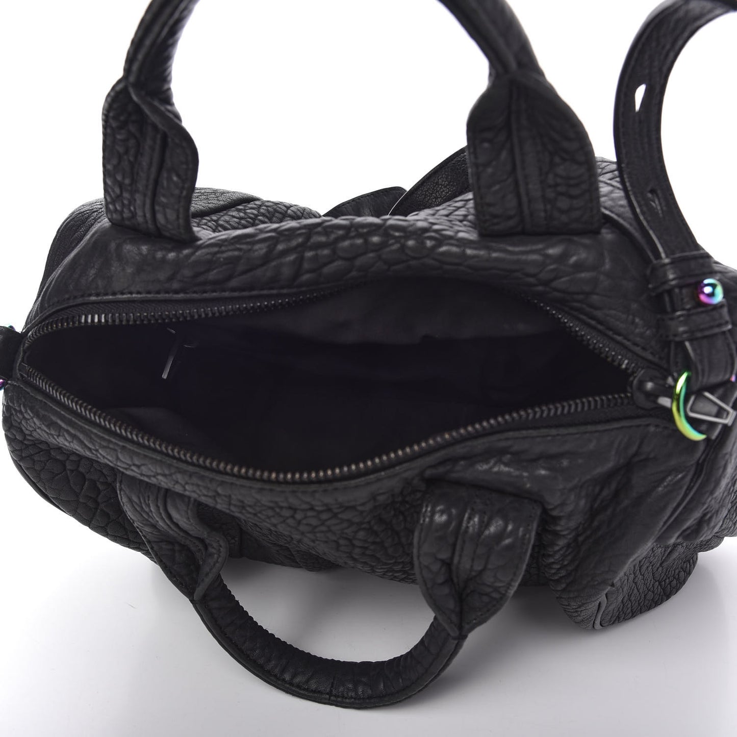 Pebbled Lambskin Rocco Matte Black Iridescent Hardware