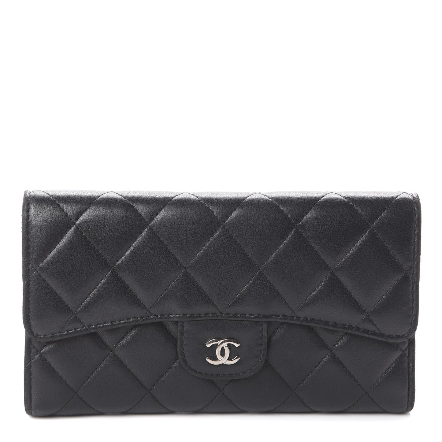 Lambskin Quilted Large Flap Wallet Black