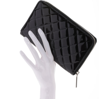 Chanel Patent Quilted Large Zip Around Wallet Black 2 of 9