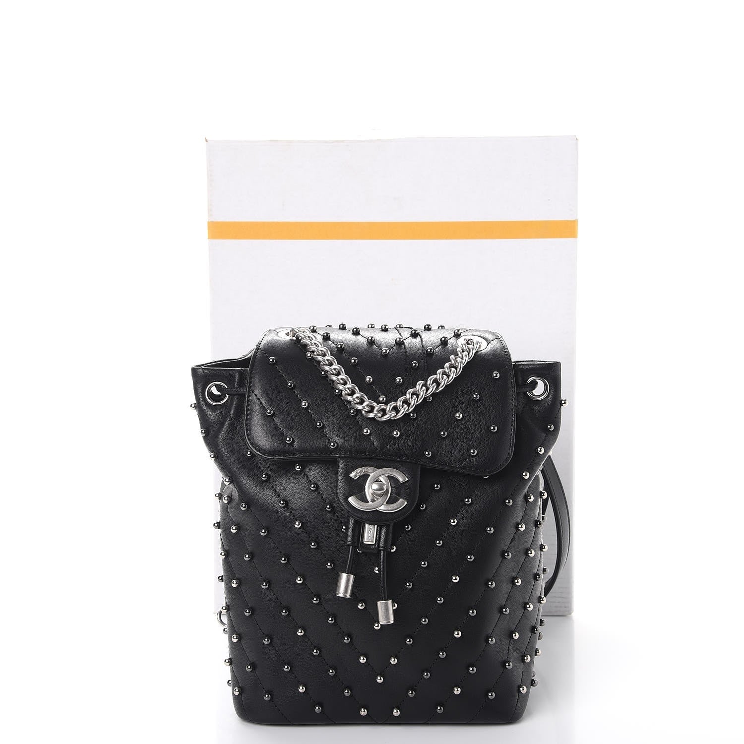Chanel Lambskin Chevron Quilted Studded Stud Wars Backpack Black 8 of 8