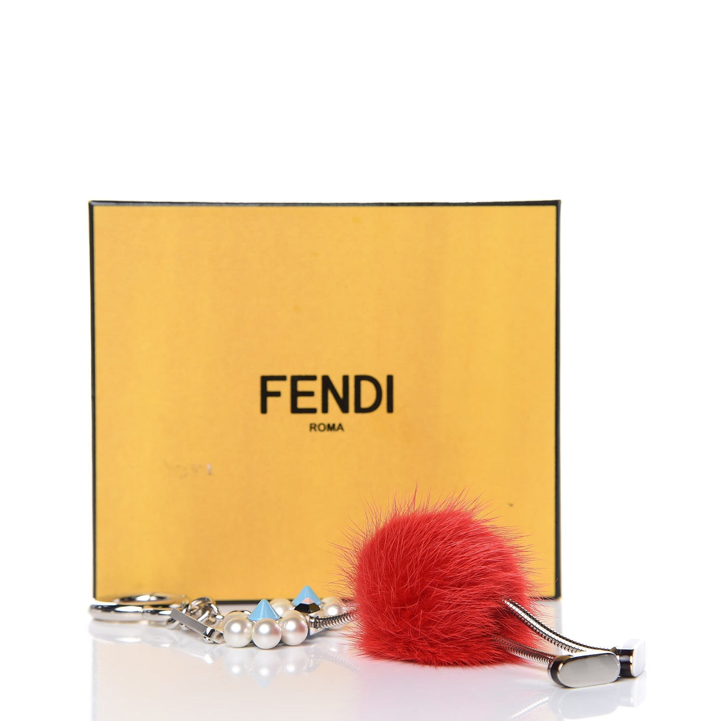 Mink Fur Pearl Chick Pom Pom Bag Charm Strawberry