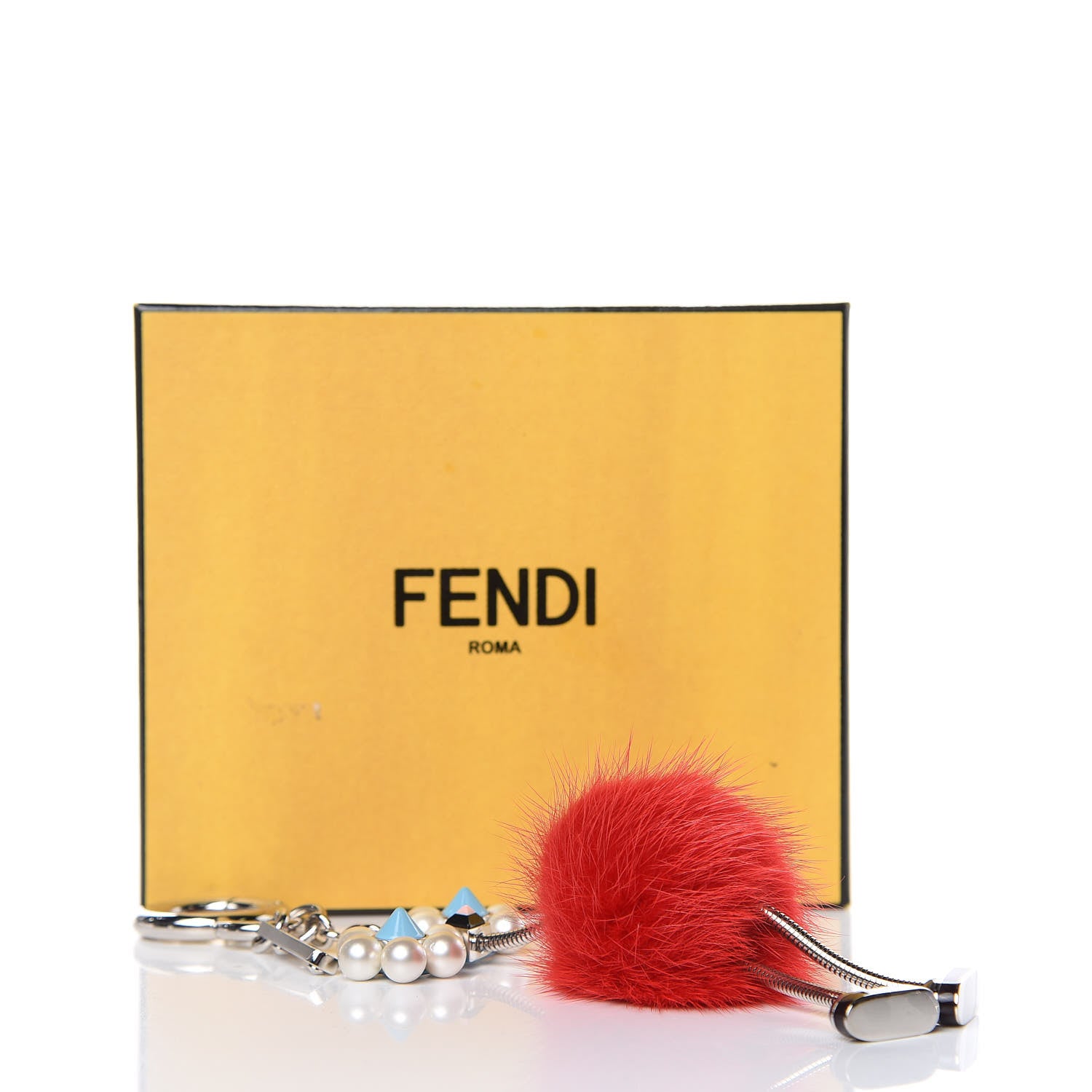 Fendi Mink Fur Pearl Chick Pom Pom Bag Charm Strawberry 3 of 3