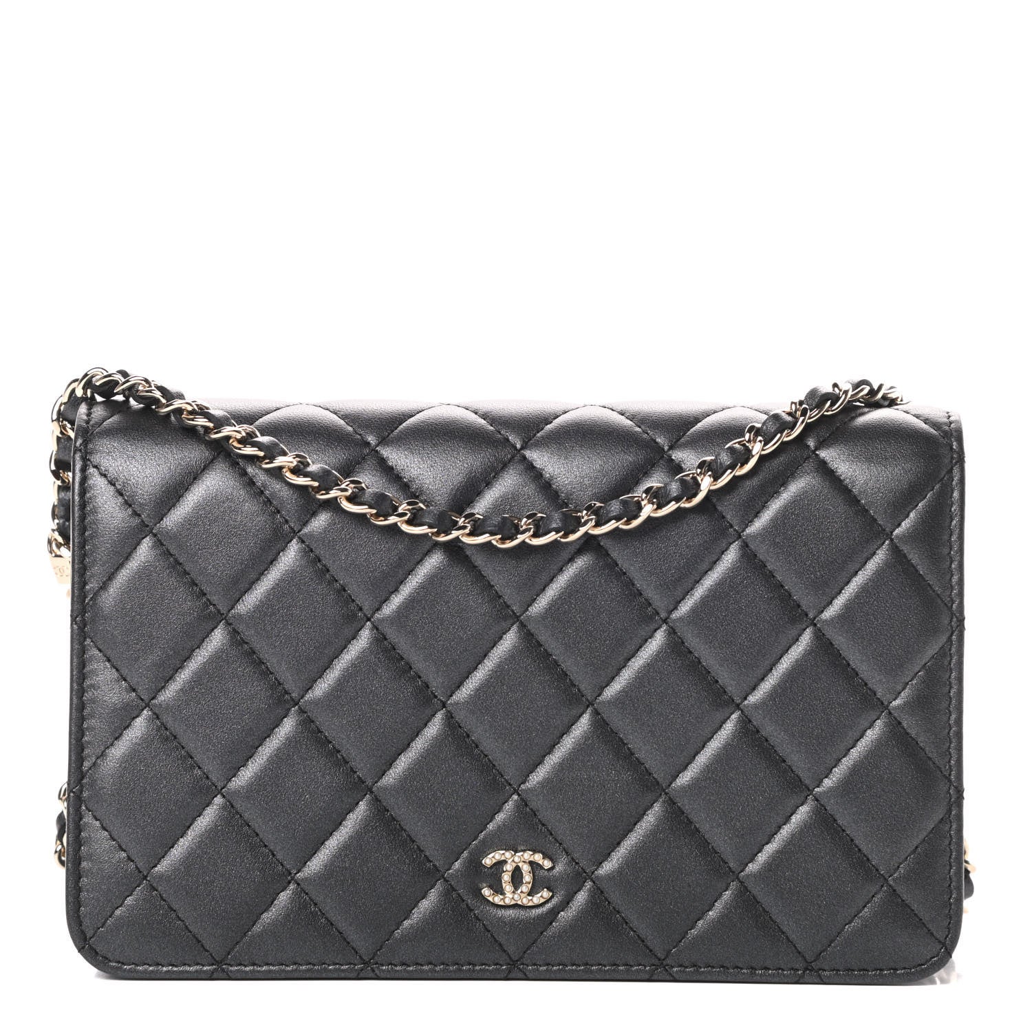 Chanel Iridescent Lambskin Quilted Pearl Wallet On Chain WOC Black 1 of 15
