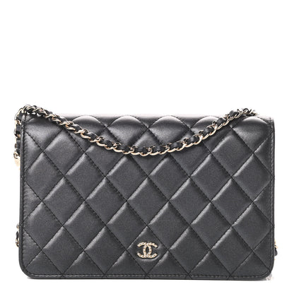 Chanel Iridescent Lambskin Quilted Pearl Wallet On Chain WOC Black 1 of 15