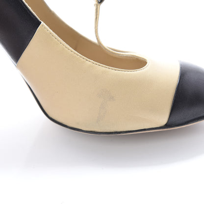 Chanel Lambskin Cap Toe Mary Jane Pumps 37 Beige Black 11 of 14